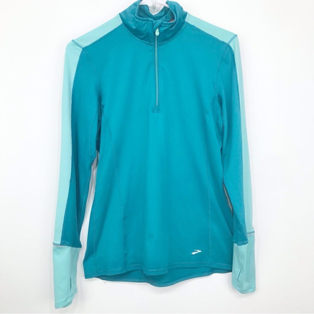 Brooks Teal Blue Dash Equilibrium Tech Thumbhole Performance Running Pullover